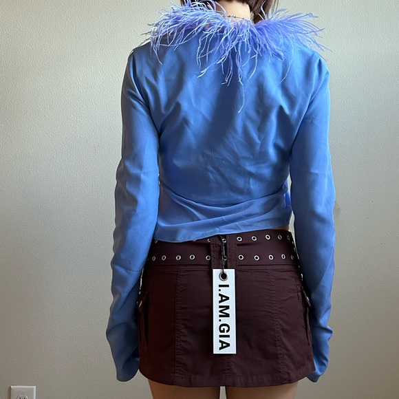 Danielle Guizio periwinkle feather trimmed crop top - Picture 5 of 5